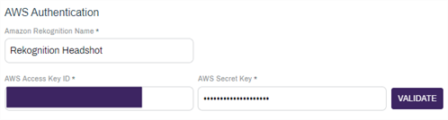 AWS Authentication fields.
